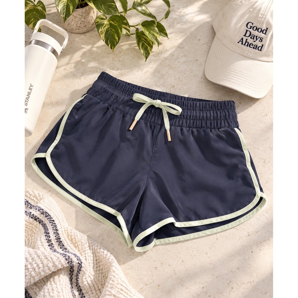 Athleta High Rise Weekender Stripe Run Shorts Navy Blue Green XXS Activewear